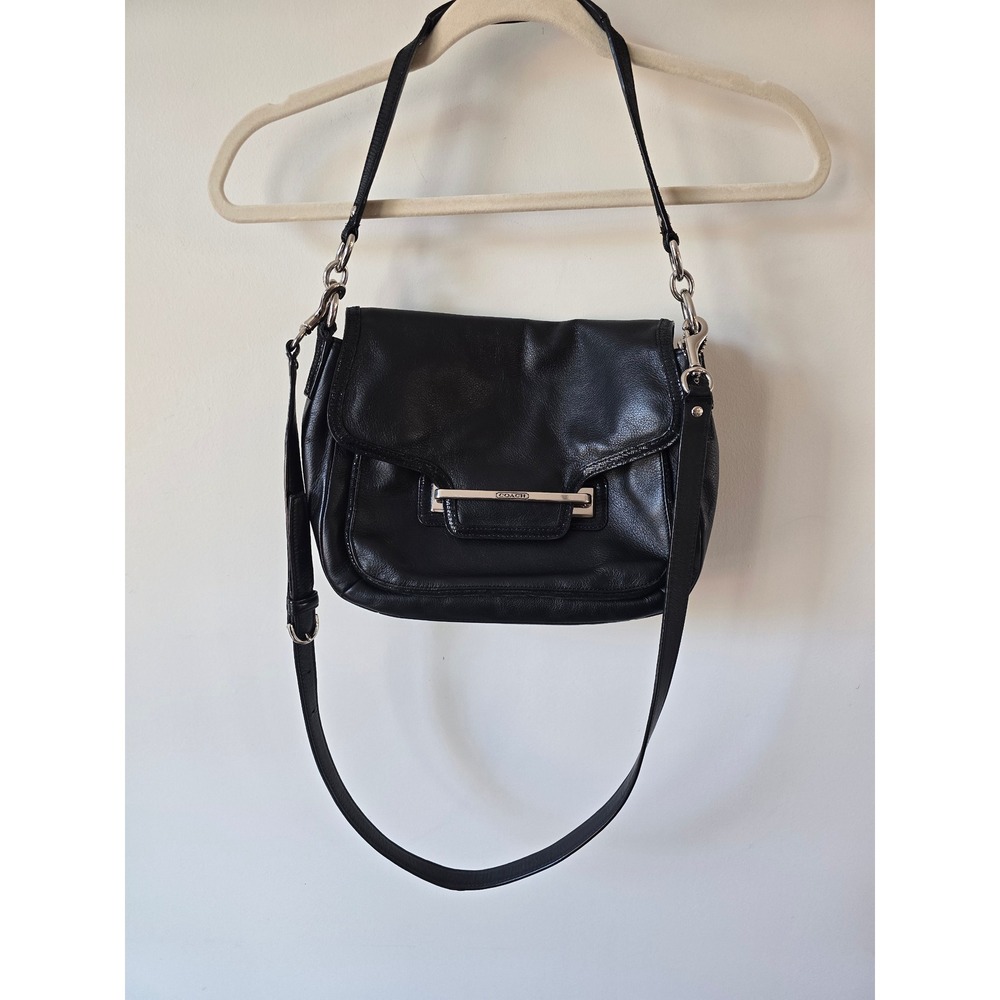 Coach Kristin Black Pebbled Leather Crossbody Shoulder Bag Silver Hardware
